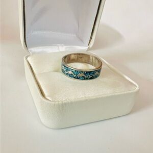 Sterling silver turquoise chip inlay ring with dolphin design